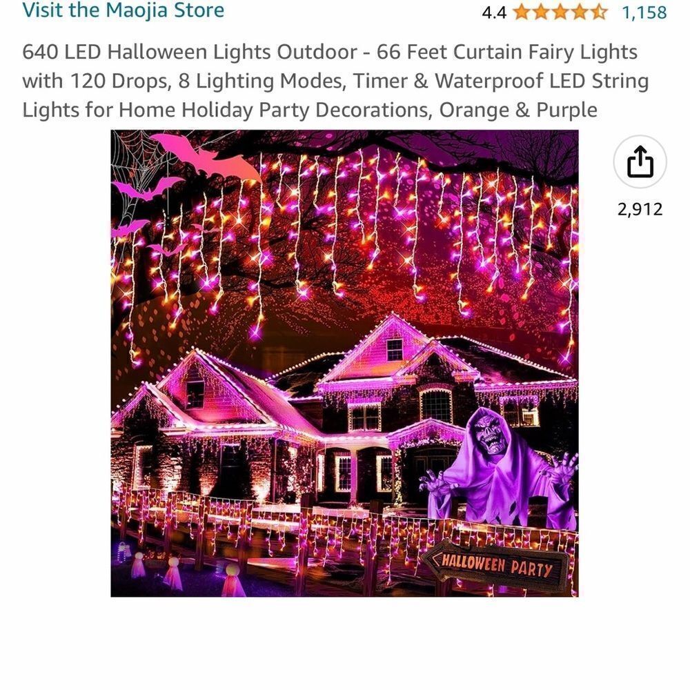 MAOJIA  Purple Orange String Lights 66 ft Icicle Lights